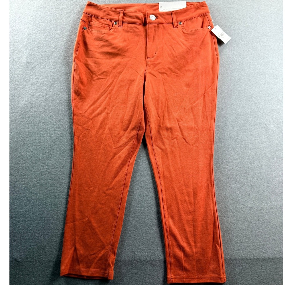 Cato Skinny Pants Women Size 8 Orange Mid-Rise Stretch Ankle Capri 32x23